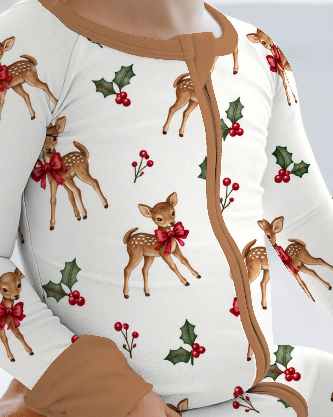 Vintage Christmas Fawn & Holly Bows Bamboo Convertible Zippy