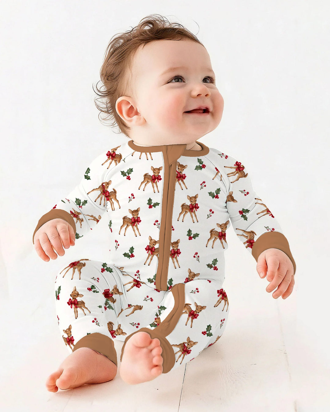 Vintage Christmas Fawn & Holly Bows Bamboo Convertible Zippy