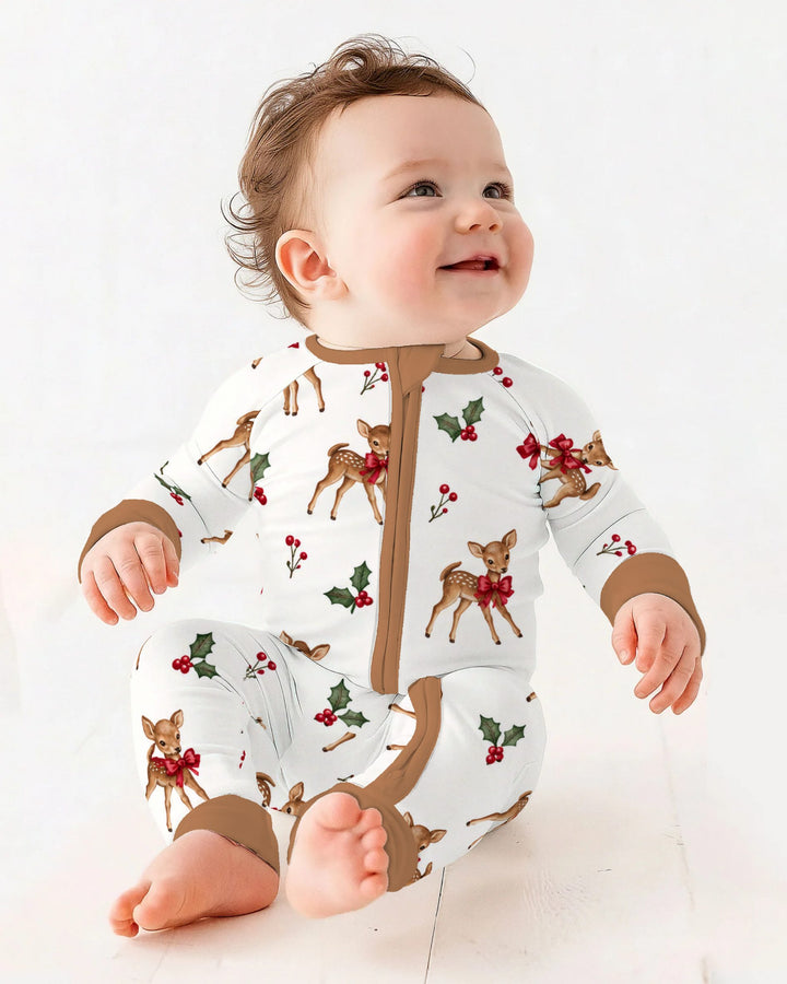 Vintage Christmas Fawn & Holly Bows Bamboo Convertible Zippy