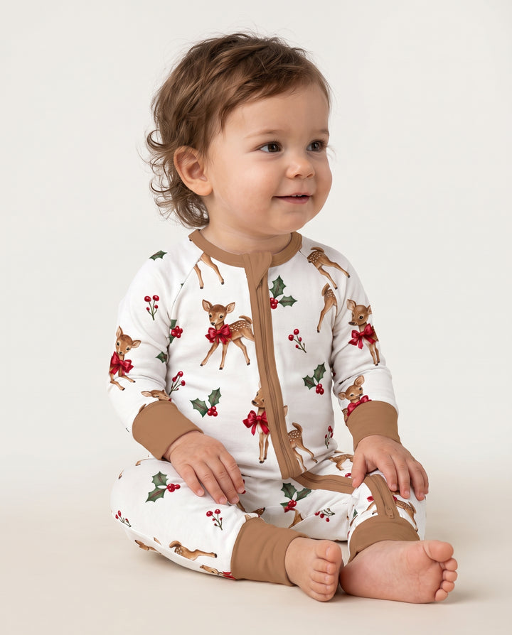 Vintage Christmas Fawn & Holly Bows Bamboo Convertible Zippy