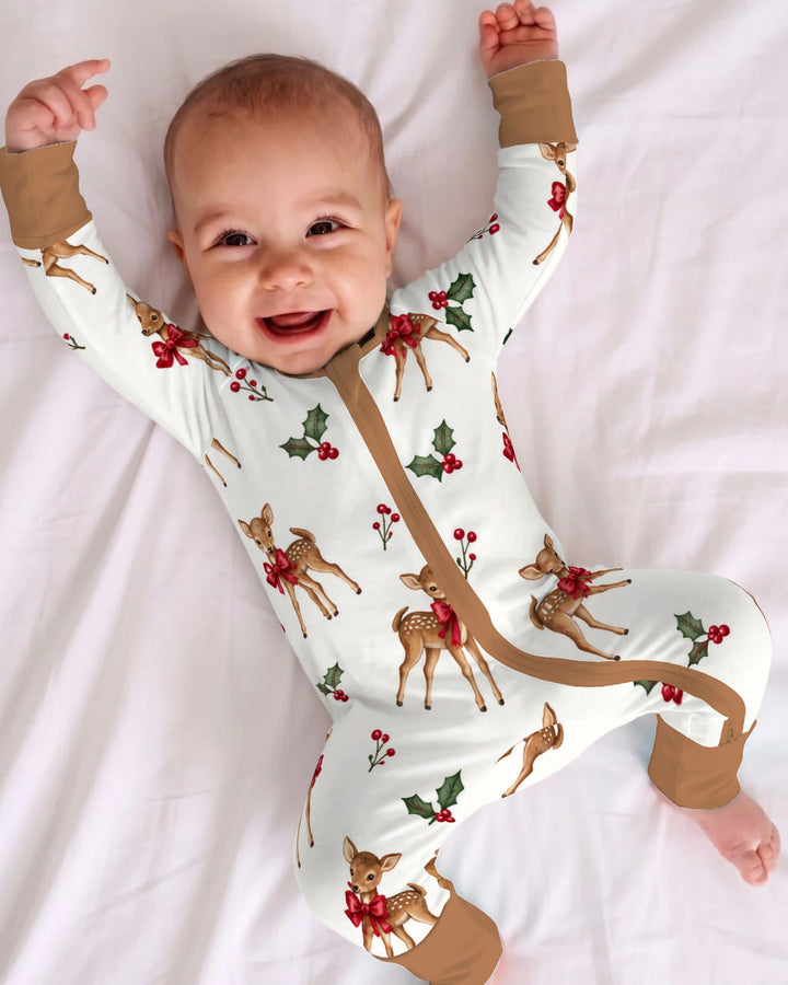 Vintage Christmas Fawn & Holly Bows Bamboo Convertible Zippy