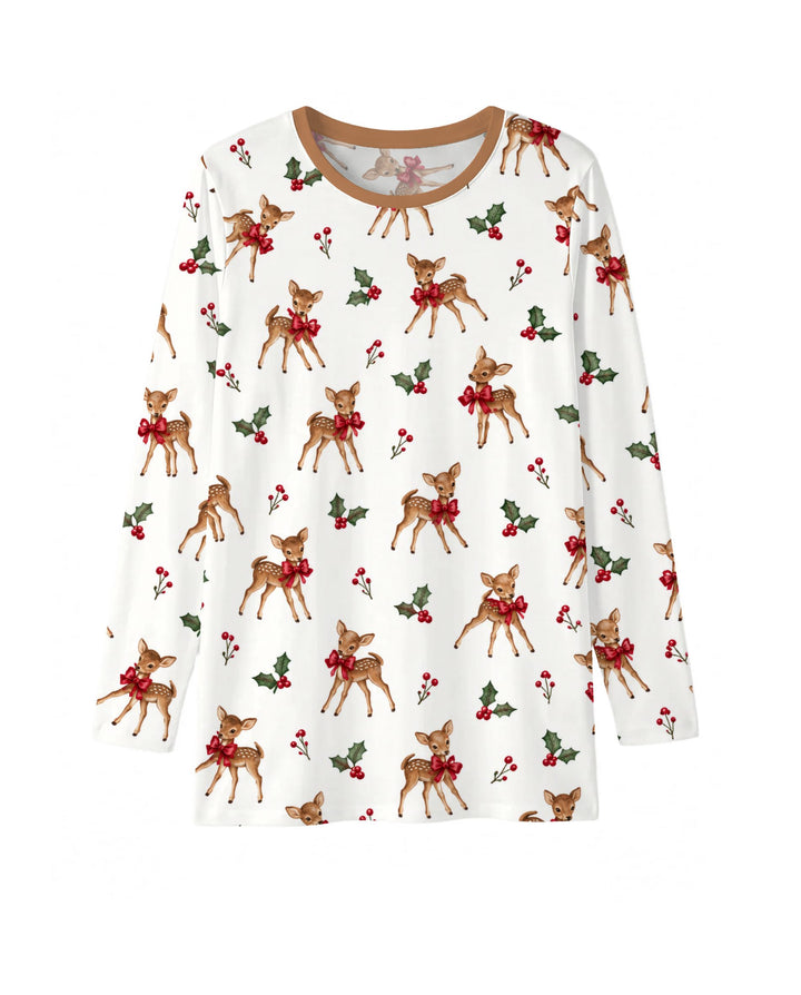 Vintage Christmas Fawn & Holly Bows Bamboo Men's Pajama Set