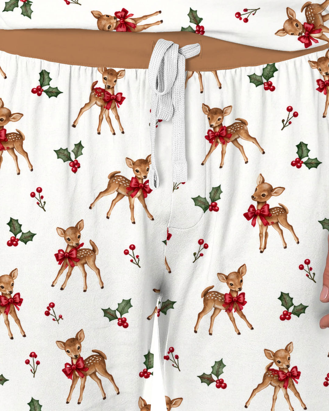 Vintage Christmas Fawn & Holly Bows Bamboo Men's Pajama Set