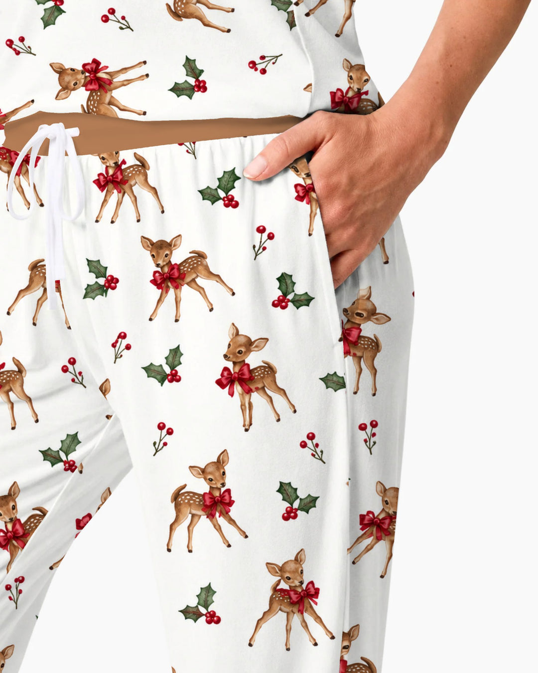 Vintage Christmas Fawn & Holly Bows Bamboo Women Pajama Set