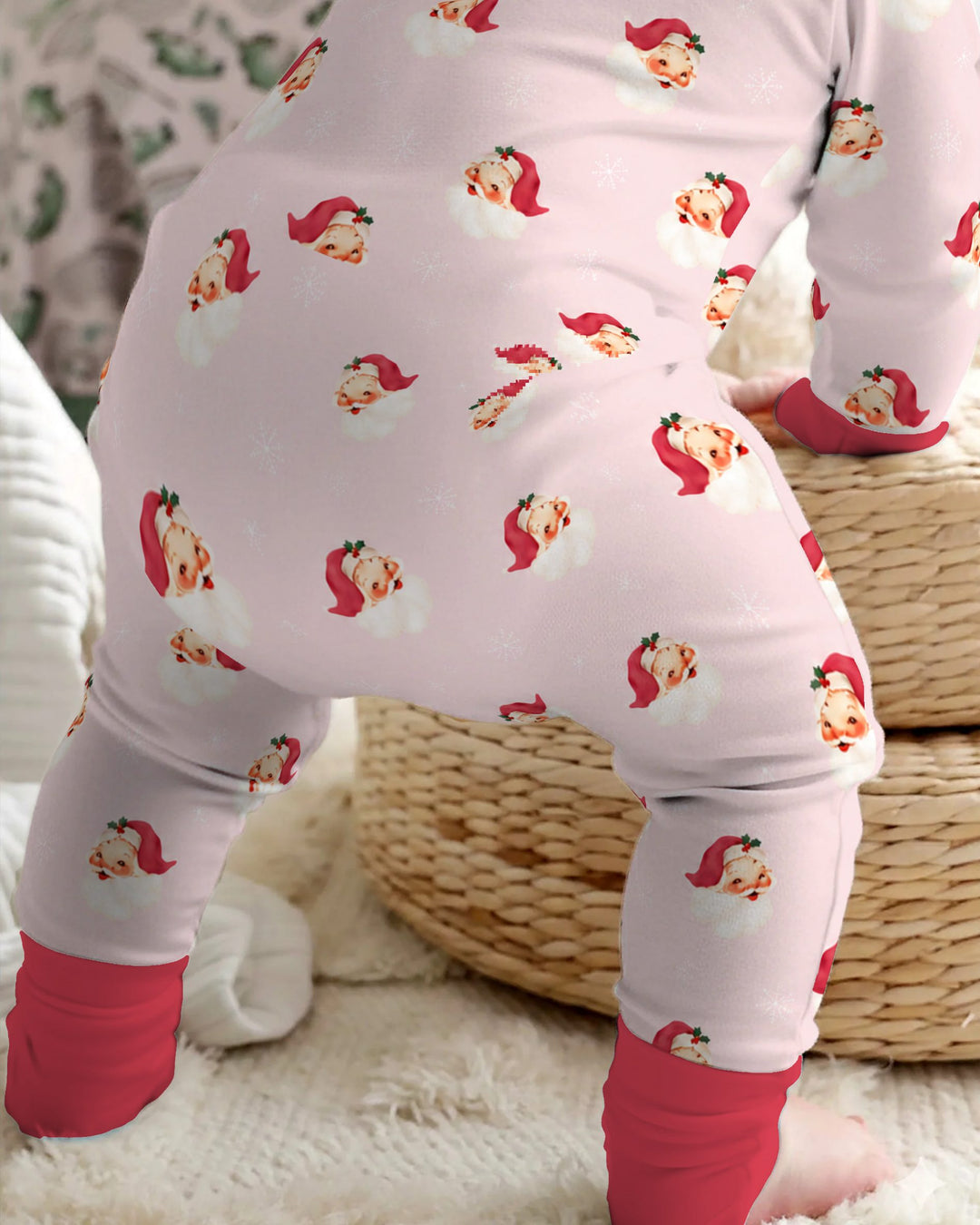 Pink Vintage Santa & Snowflakes Bamboo Convertible Zippy