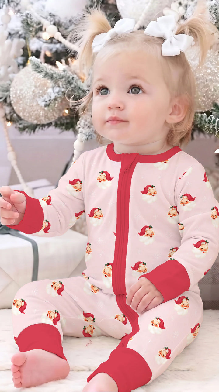 Pink Vintage Santa & Snowflakes Bamboo Convertible Zippy