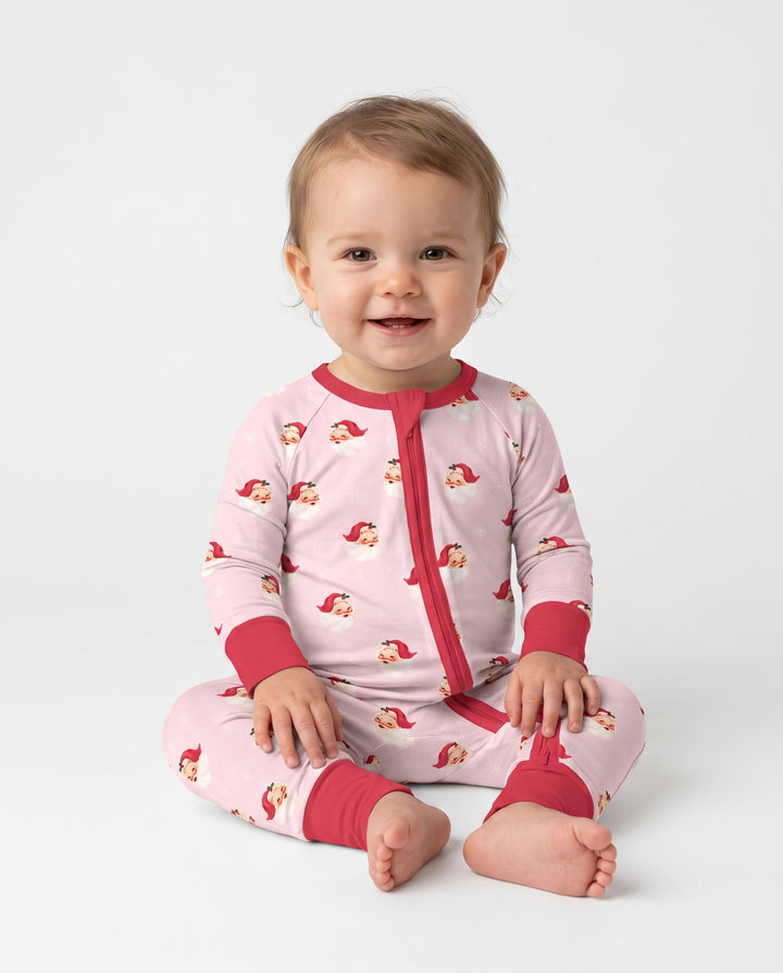 Pink Vintage Santa & Snowflakes Bamboo Convertible Zippy
