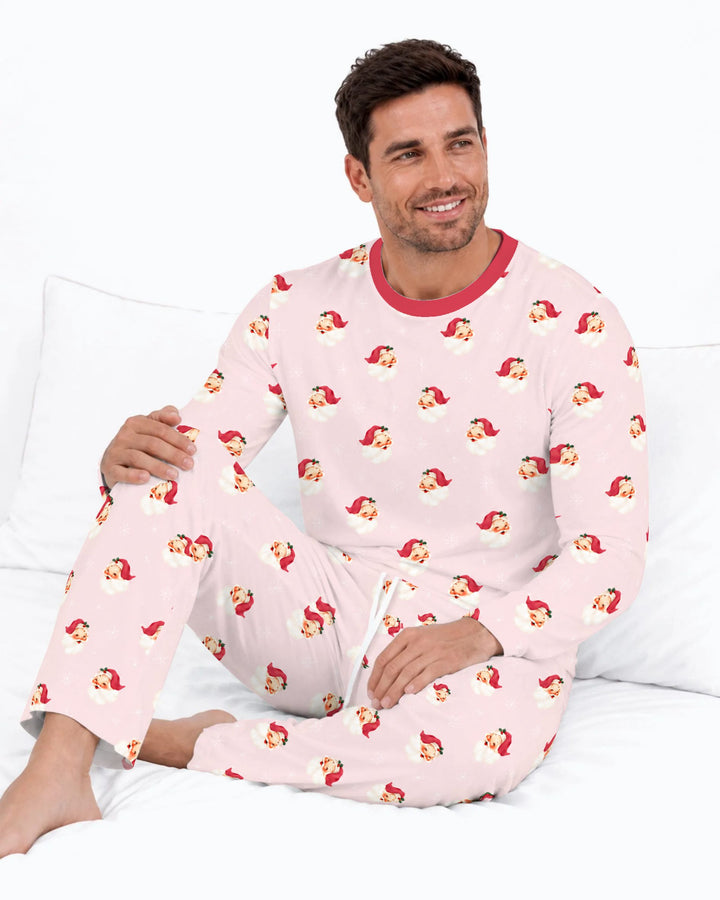 Pink Vintage Santa & Snowflakes Bamboo Men's Pajama Set