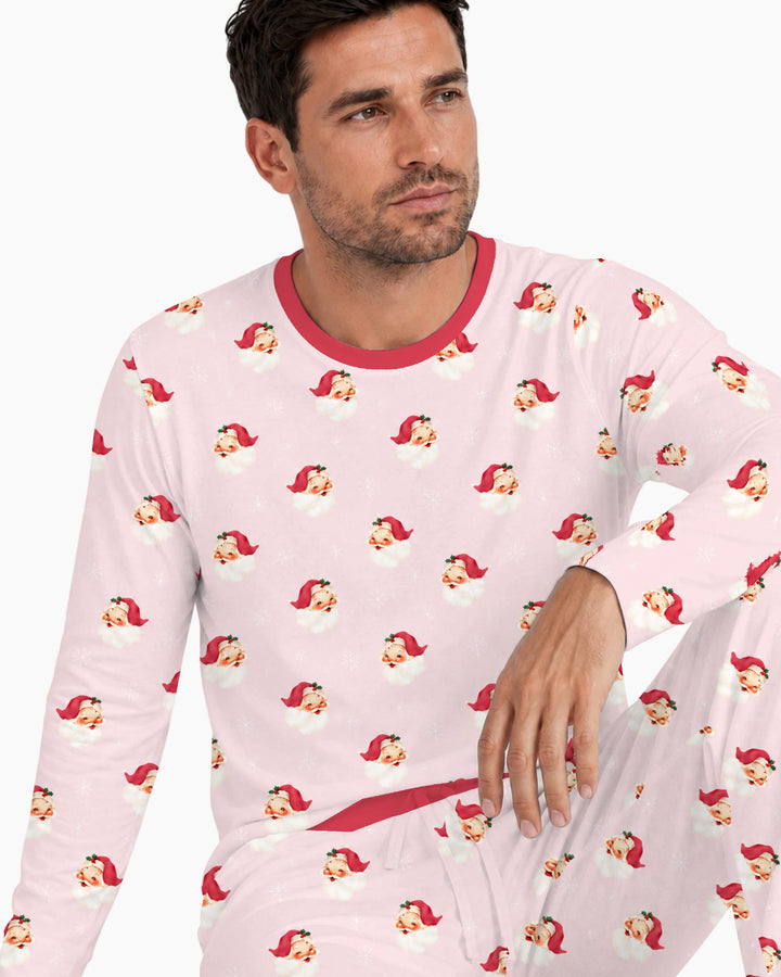 Pink Vintage Santa & Snowflakes Bamboo Men's Pajama Set