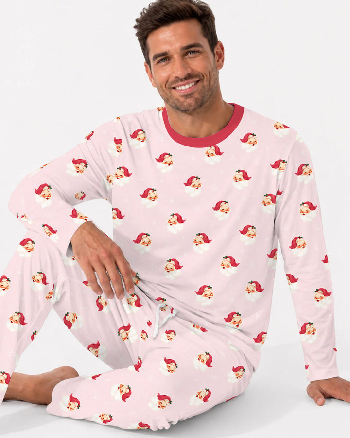 Pink Vintage Santa & Snowflakes Bamboo Men's Pajama Set