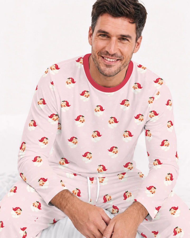 Pink Vintage Santa & Snowflakes Bamboo Men's Pajama Set