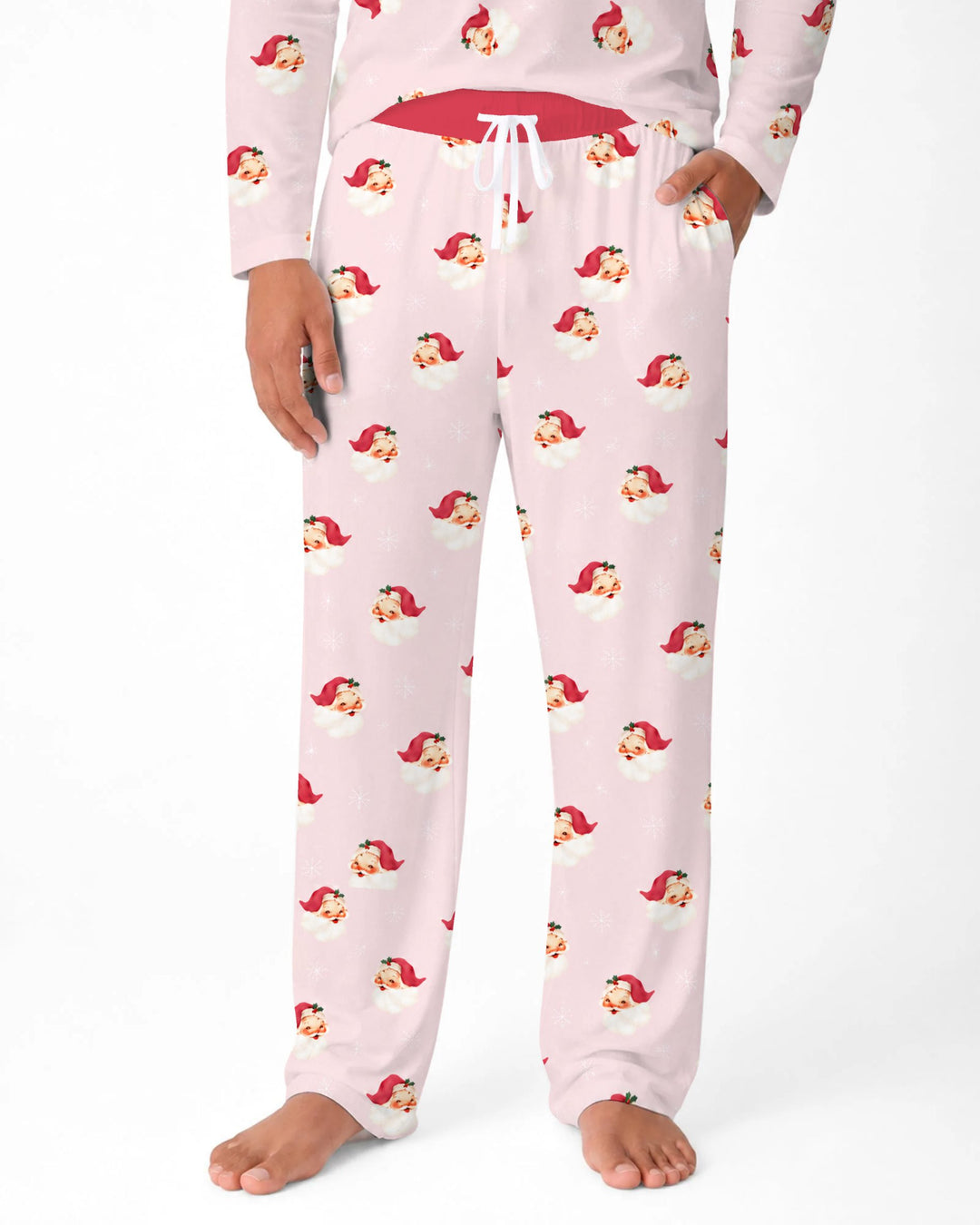 Pink Vintage Santa & Snowflakes Bamboo Men's Pajama Set