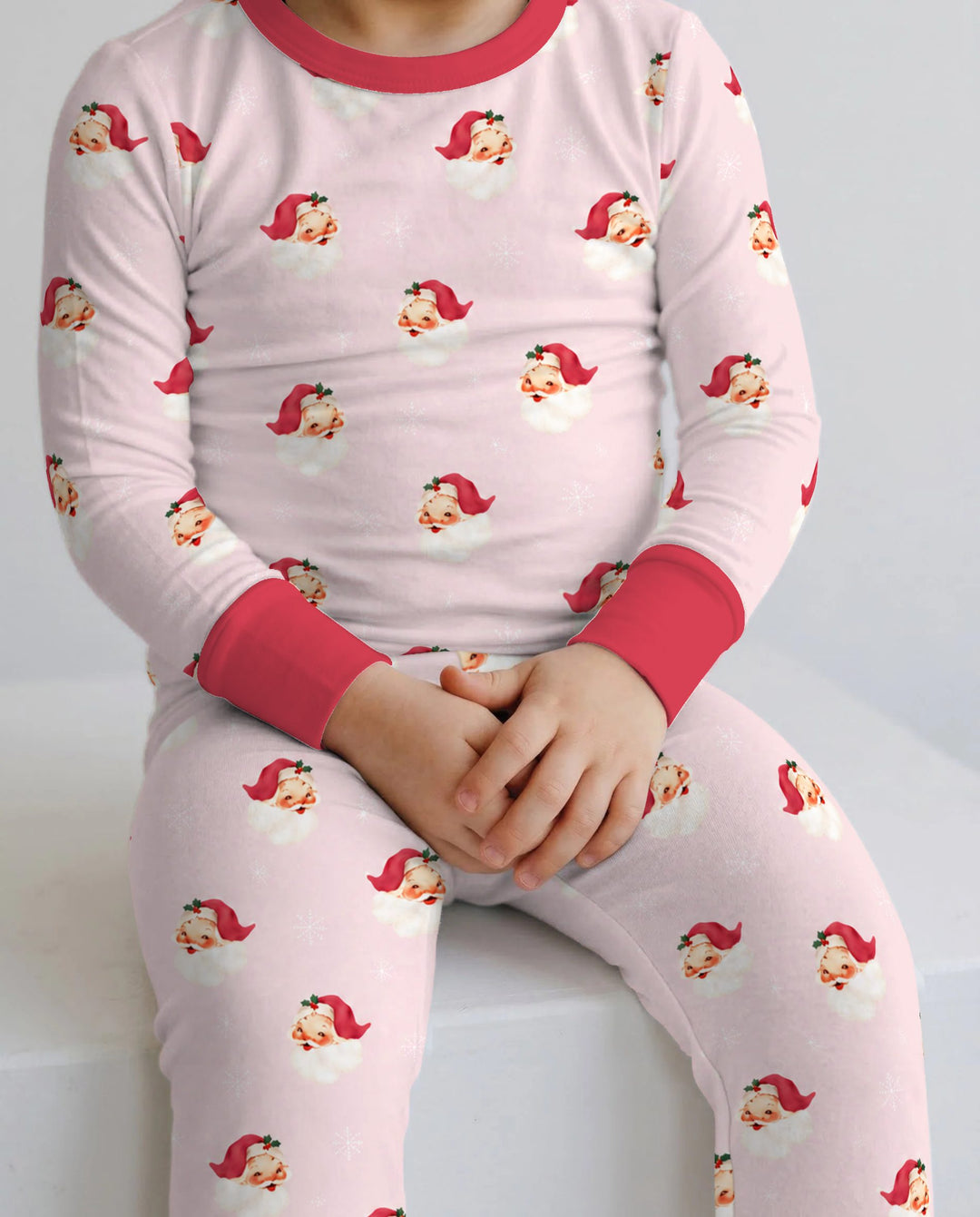 Pink Vintage Santa & Snowflakes Bamboo Two Piece Long Sleeve Pajama Set