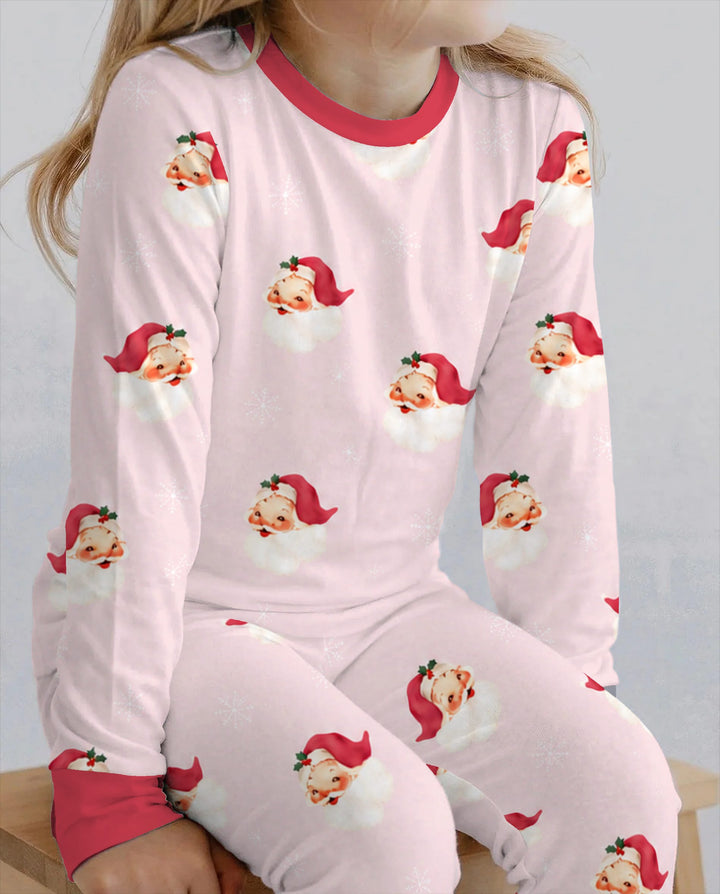 Pink Vintage Santa & Snowflakes Bamboo Two Piece Long Sleeve Pajama Set