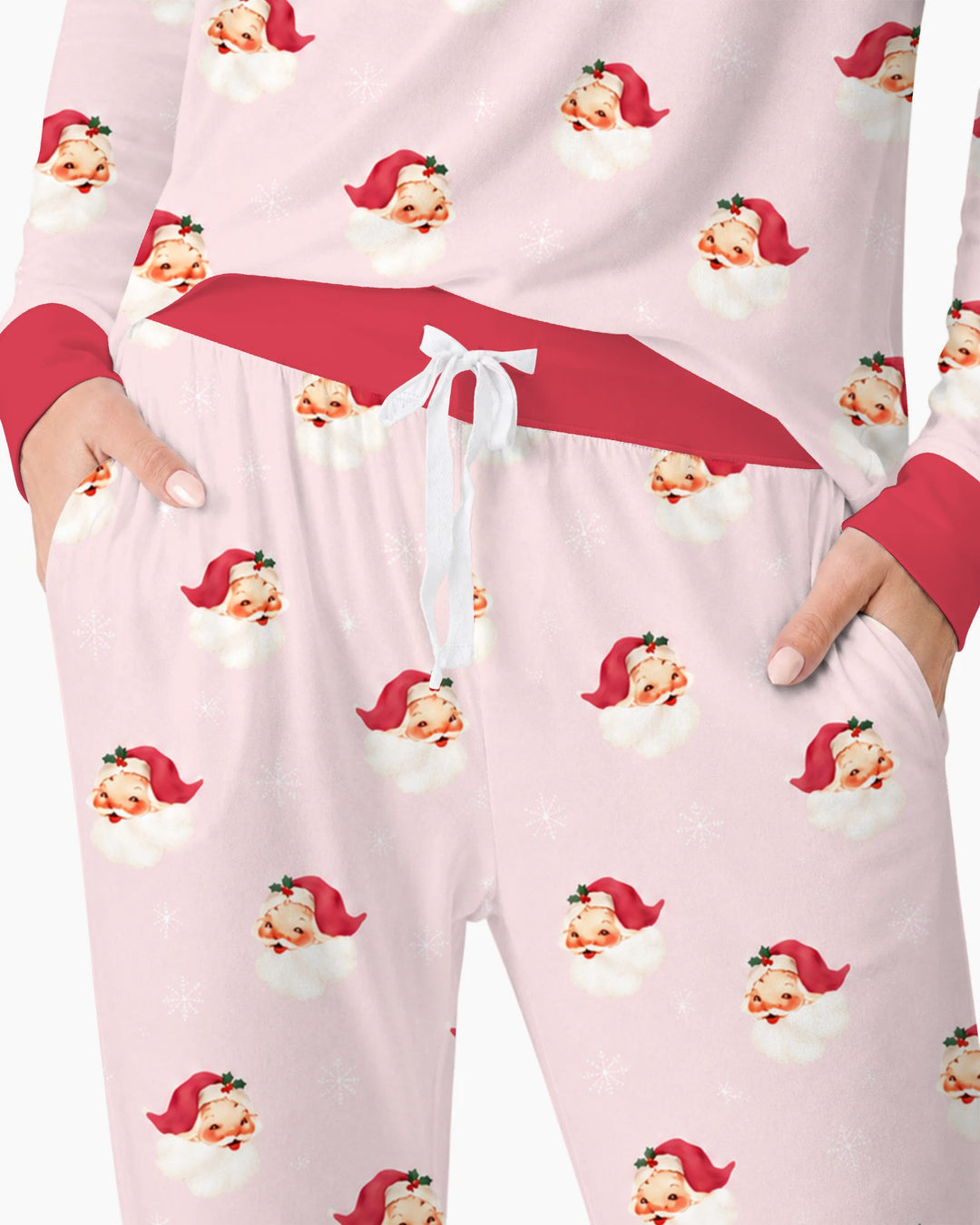 Pink Vintage Santa & Snowflakes Bamboo Women Pajama Set