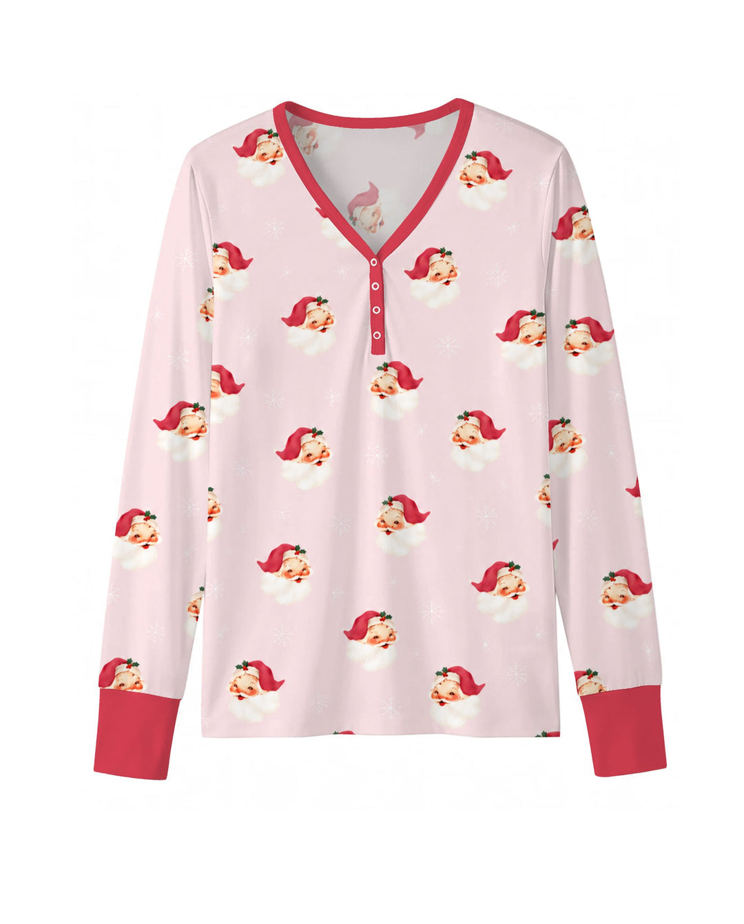 Pink Vintage Santa & Snowflakes Bamboo Women Pajama Set