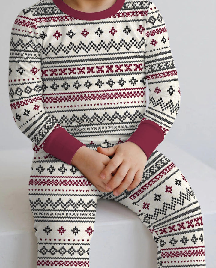 Nordic Fair Isle Holiday Knit Bamboo Two Piece Long Sleeve Pajama Set