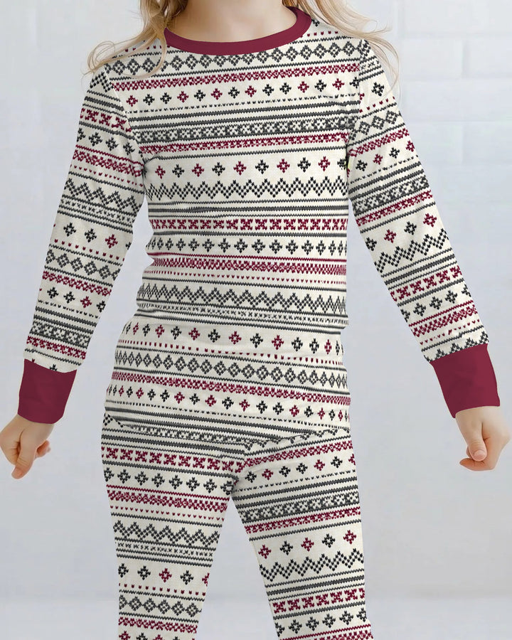 Nordic Fair Isle Holiday Knit Bamboo Two Piece Long Sleeve Pajama Set