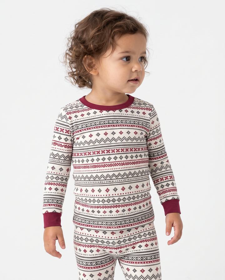 Nordic Fair Isle Holiday Knit Bamboo Two Piece Long Sleeve Pajama Set