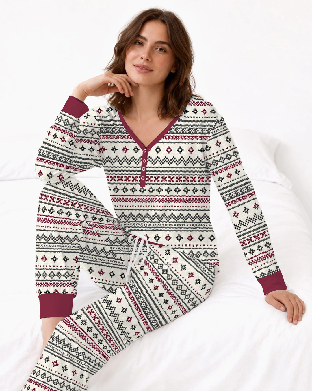Nordic Fair Isle Holiday Knit Bamboo Women Pajama Set