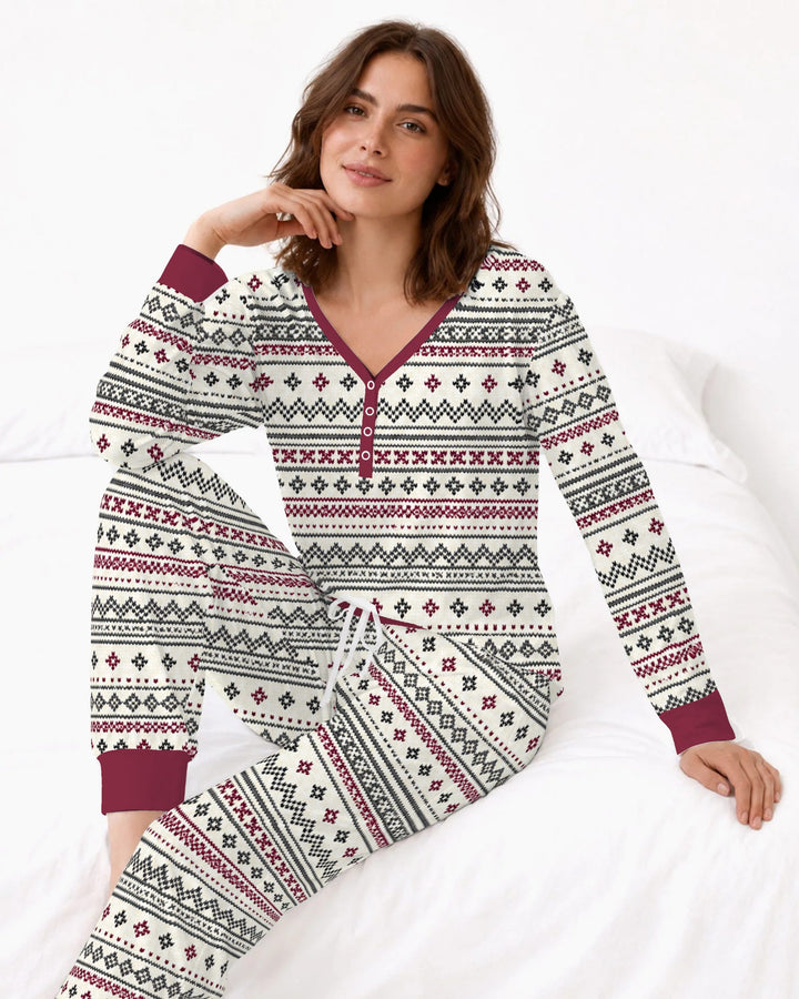 Nordic Fair Isle Holiday Knit Bamboo Women Pajama Set