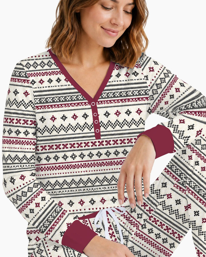 Nordic Fair Isle Holiday Knit Bamboo Women Pajama Set