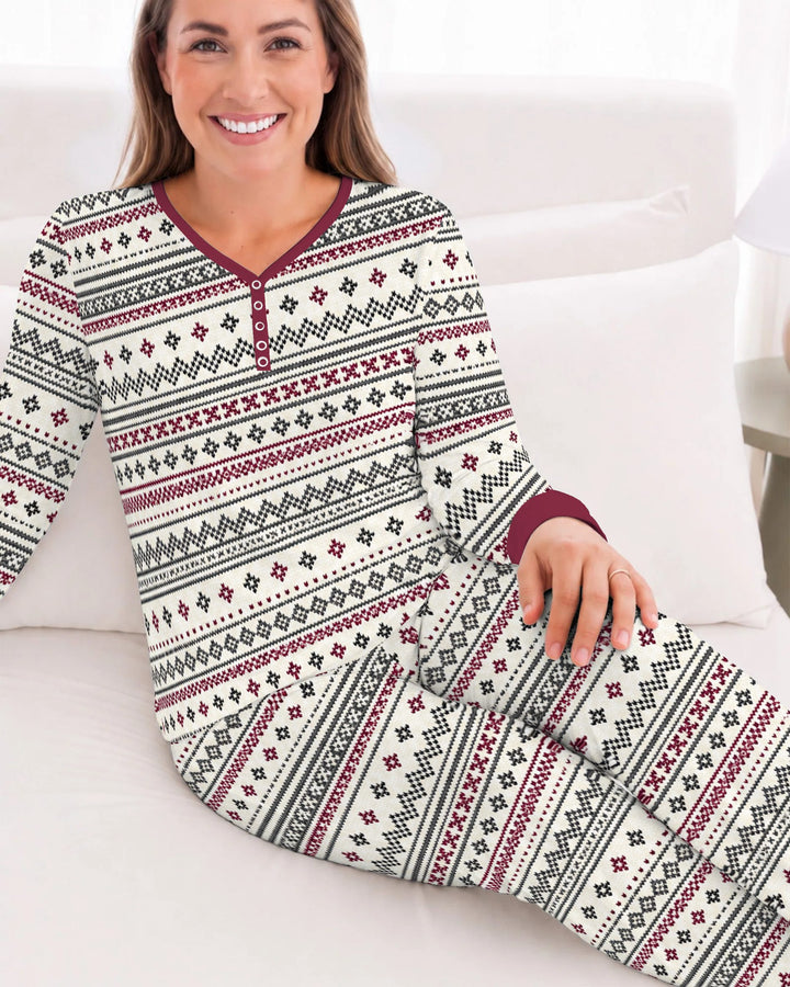 Nordic Fair Isle Holiday Knit Bamboo Women Pajama Set