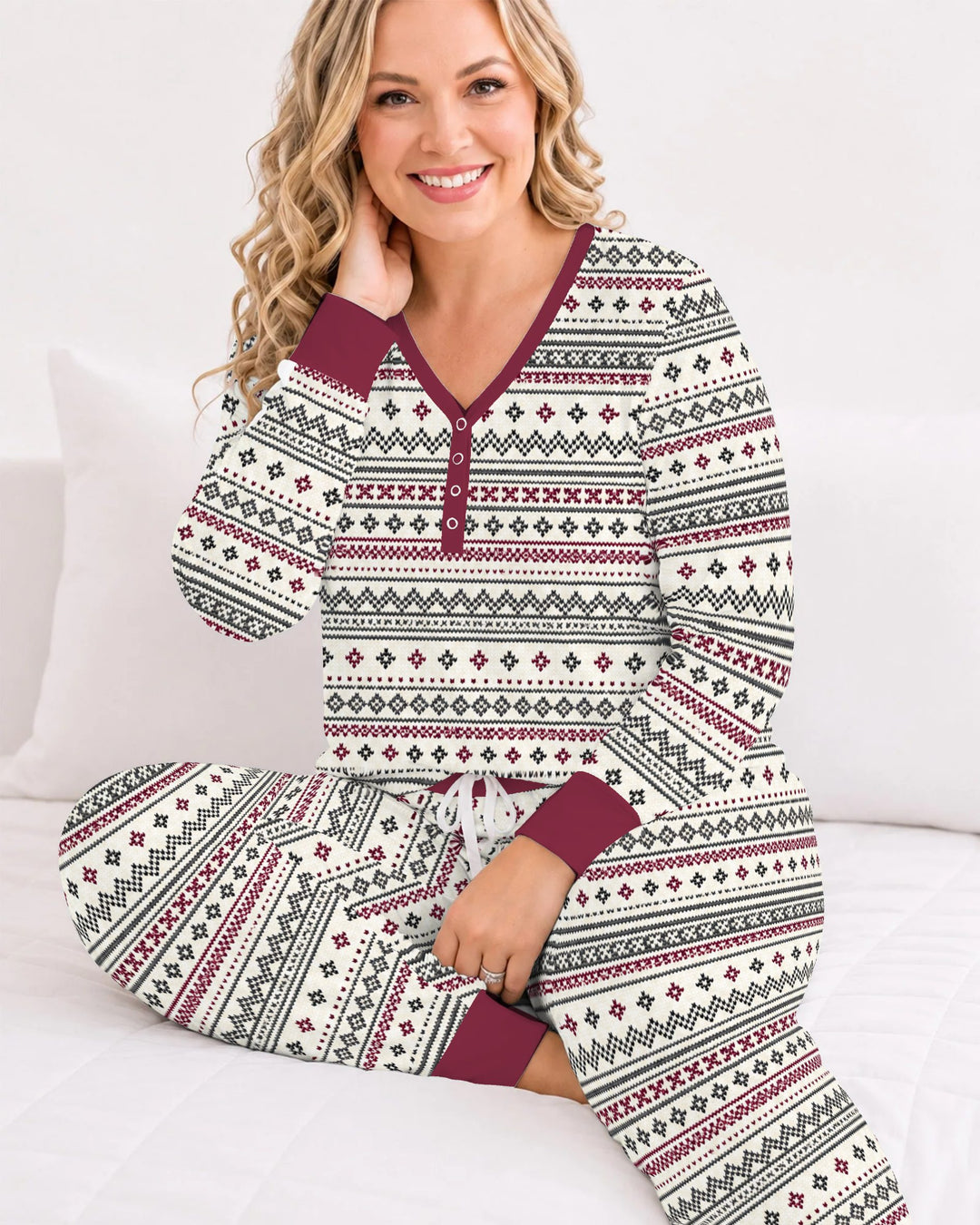 Nordic Fair Isle Holiday Knit Bamboo Women Pajama Set