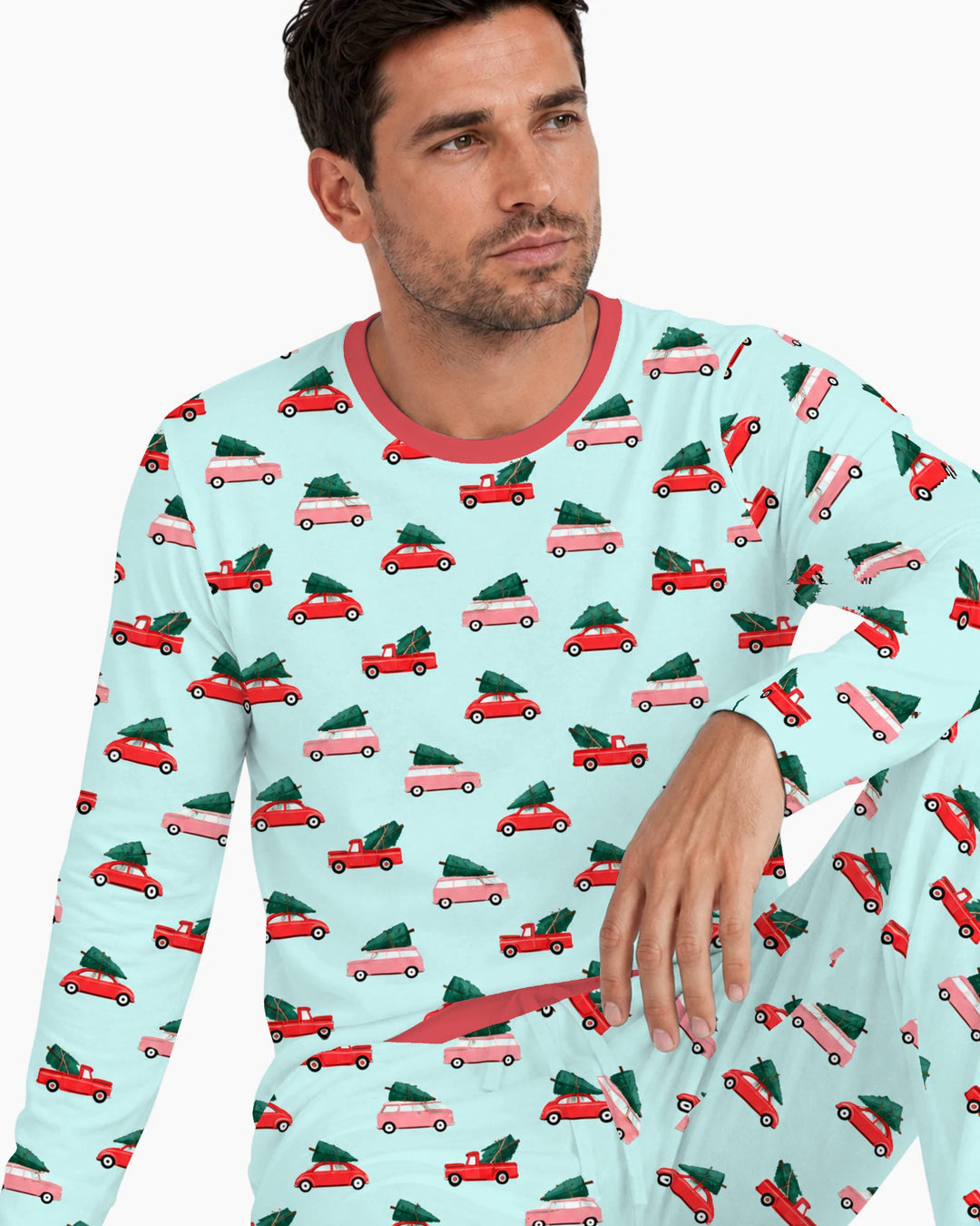 Christmas Tree Road Trip Cars Bamboo Men's Pajama Set