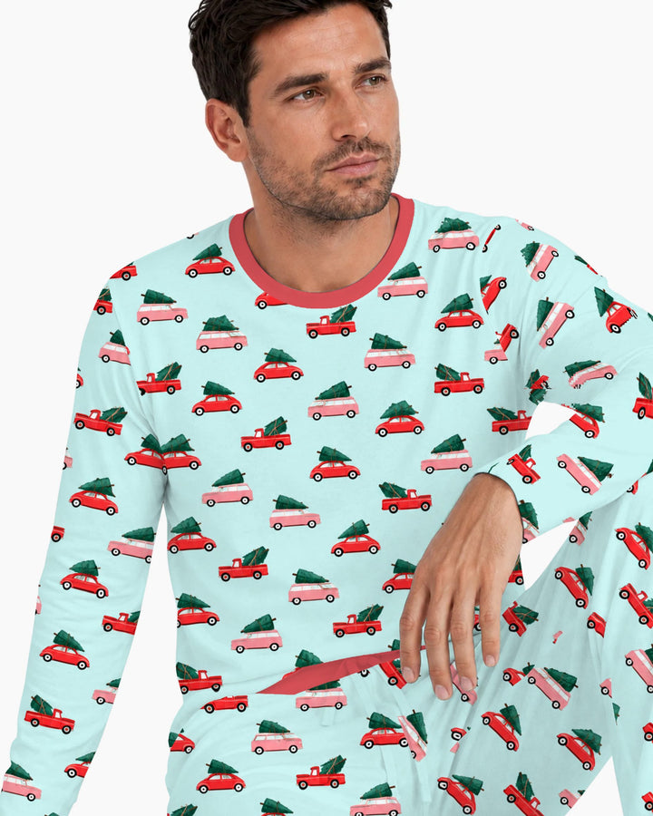 Christmas Tree Road Trip Cars Bamboo Men's Pajama Set