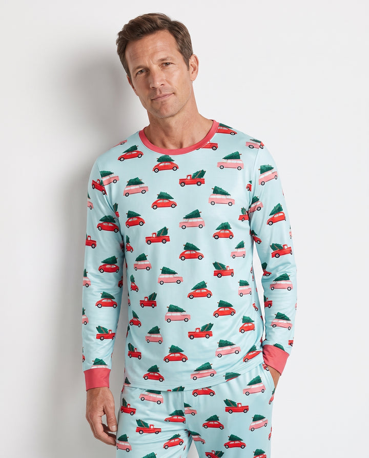 Christmas Tree Road Trip Cars Bamboo Men's Pajama Set