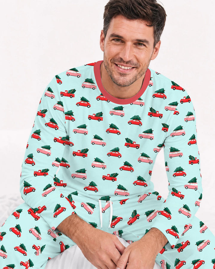 Christmas Tree Road Trip Cars Bamboo Men's Pajama Set