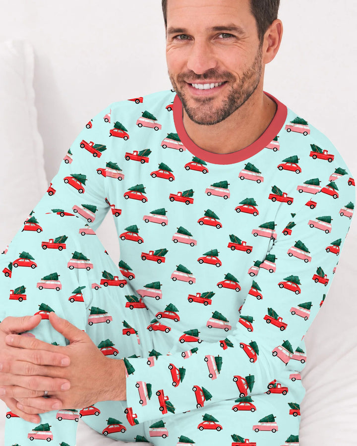 Christmas Tree Road Trip Cars Bamboo Men's Pajama Set