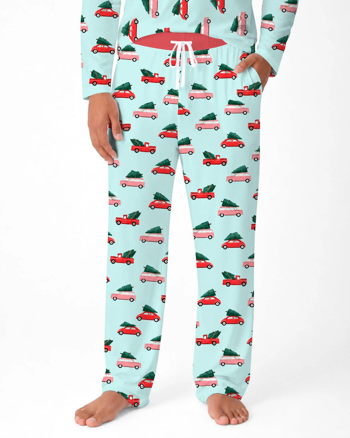 Christmas Tree Road Trip Cars Bamboo Men's Pajama Set