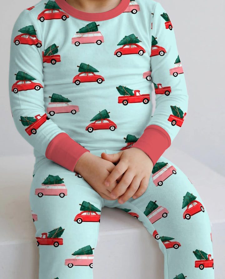 Christmas Tree Road Trip Cars Bamboo Two Piece Long Sleeve Pajama Set