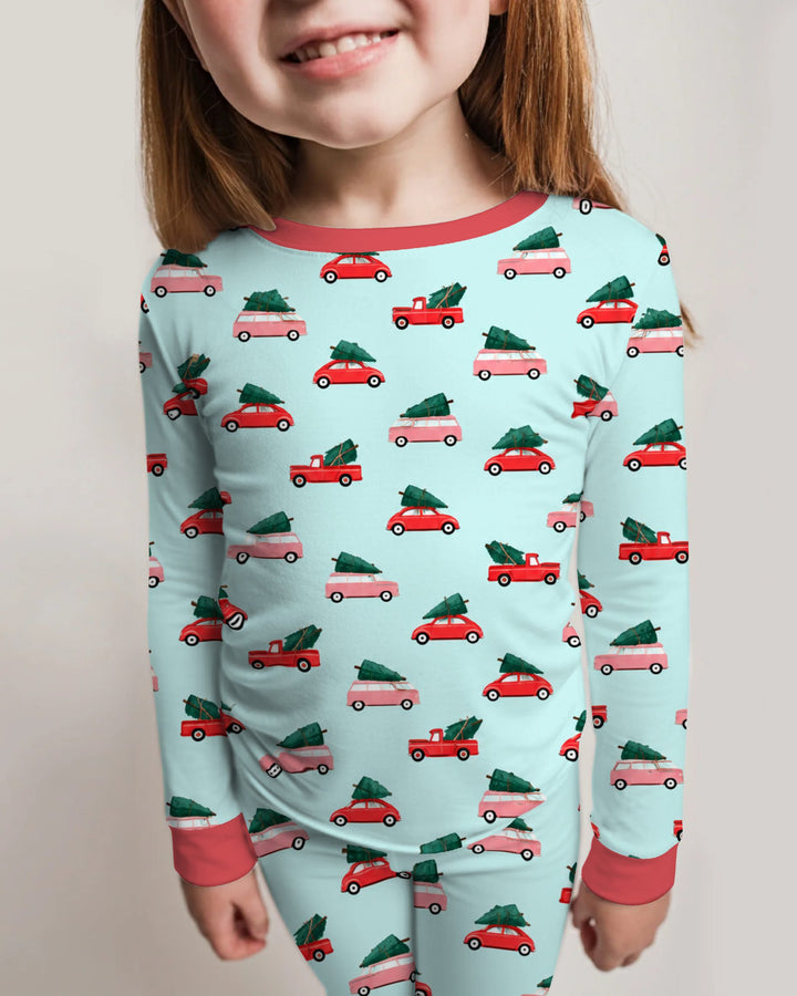Christmas Tree Road Trip Cars Bamboo Two Piece Long Sleeve Pajama Set
