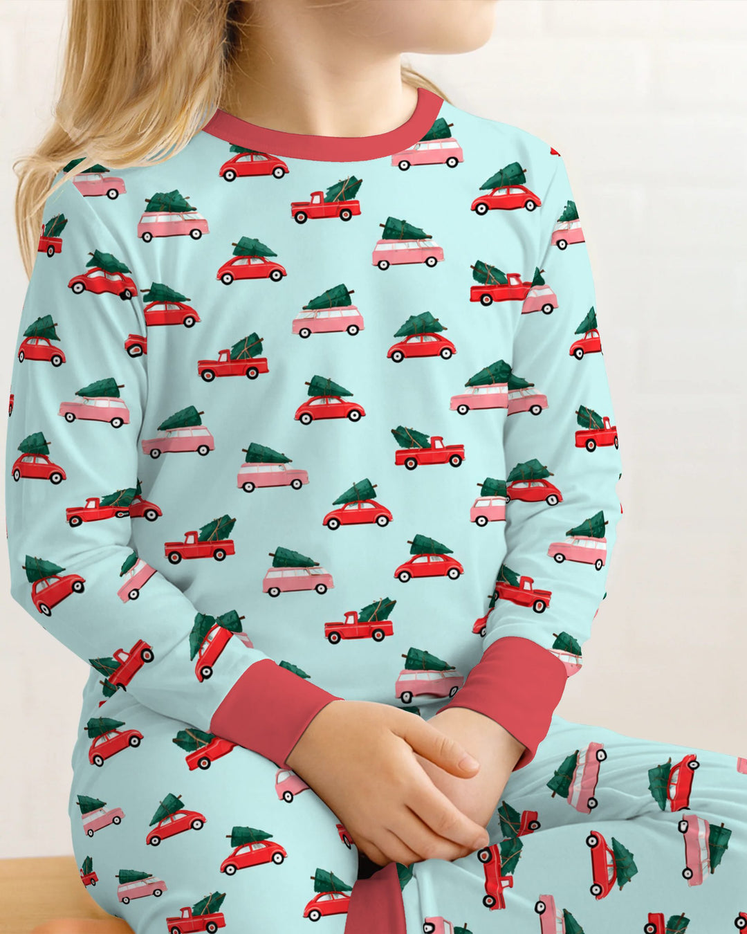 Christmas Tree Road Trip Cars Bamboo Two Piece Long Sleeve Pajama Set
