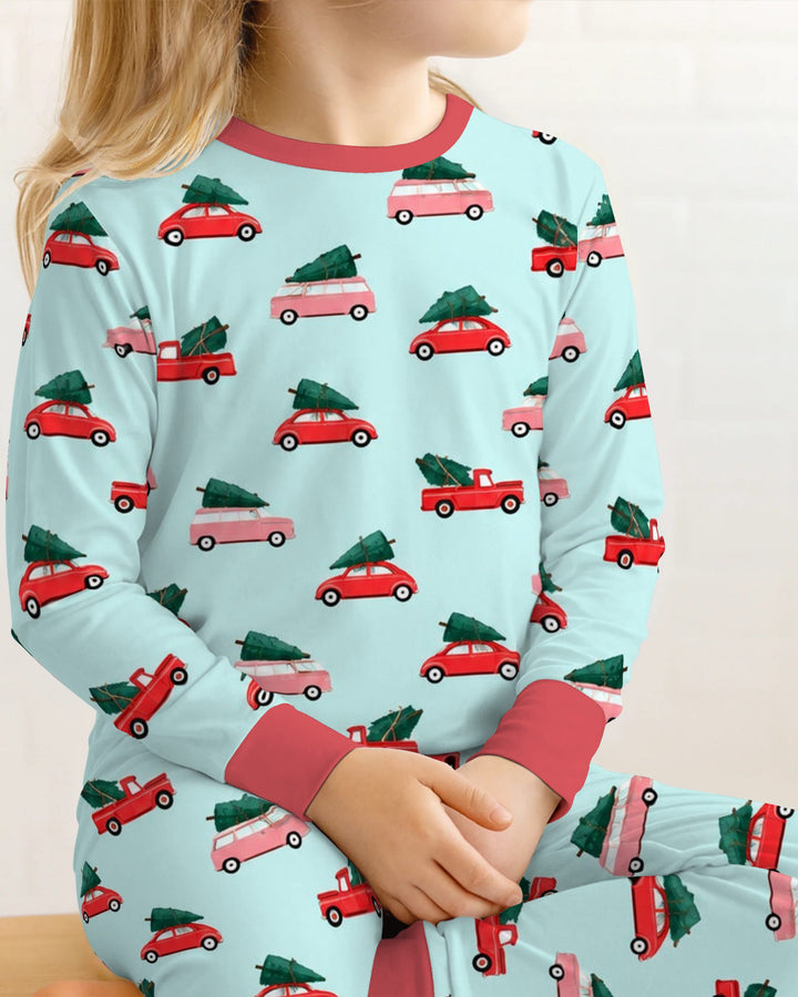 Christmas Tree Road Trip Cars Bamboo Two Piece Long Sleeve Pajama Set