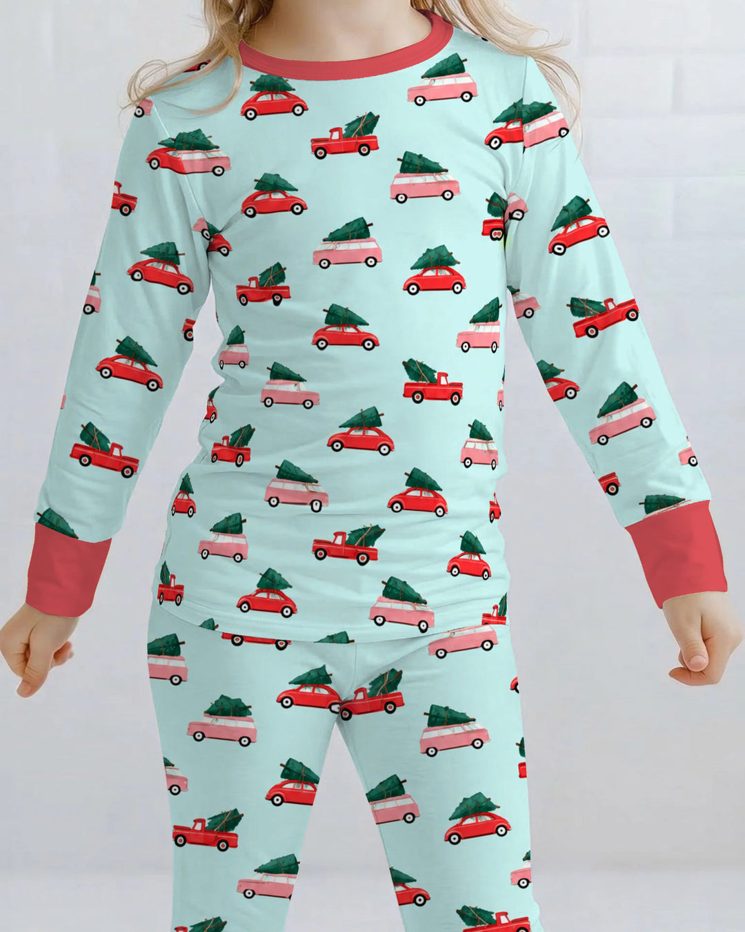 Christmas Tree Road Trip Cars Bamboo Two Piece Long Sleeve Pajama Set
