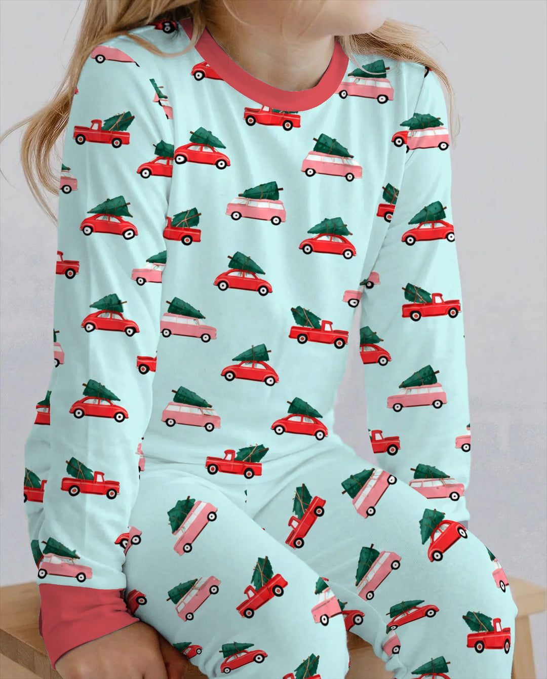 Christmas Tree Road Trip Cars Bamboo Two Piece Long Sleeve Pajama Set