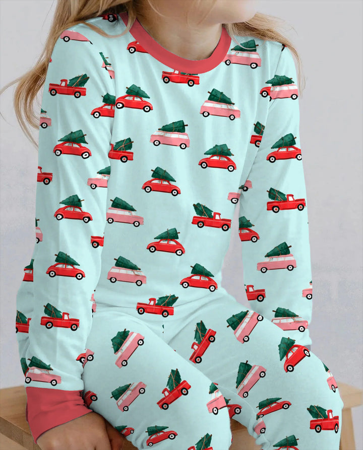 Christmas Tree Road Trip Cars Bamboo Two Piece Long Sleeve Pajama Set
