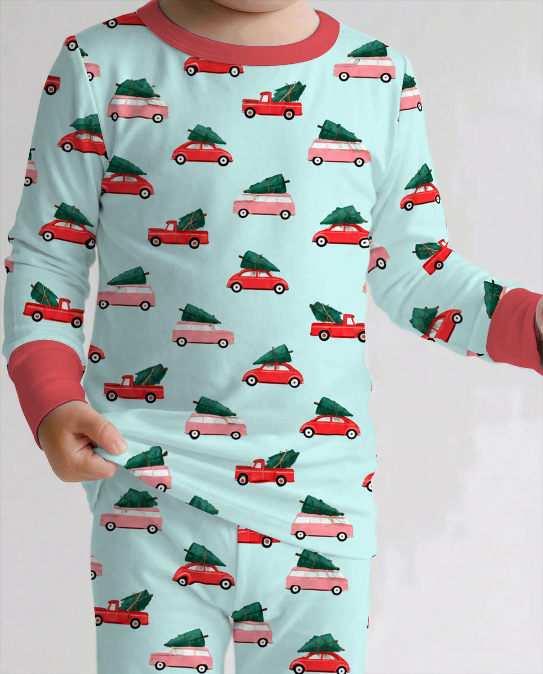 Christmas Tree Road Trip Cars Bamboo Two Piece Long Sleeve Pajama Set