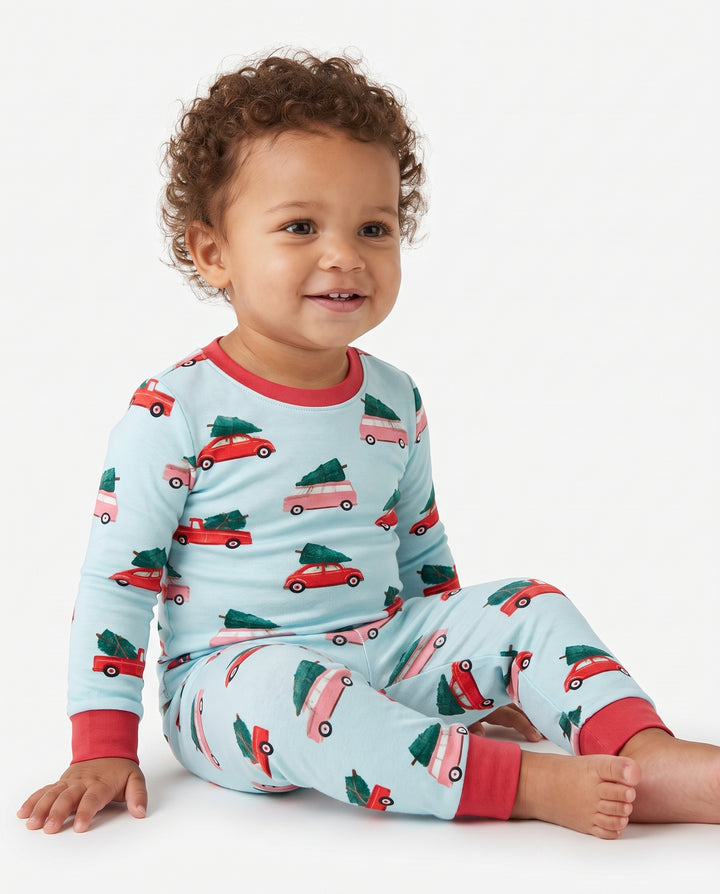 Christmas Tree Road Trip Cars Bamboo Two Piece Long Sleeve Pajama Set