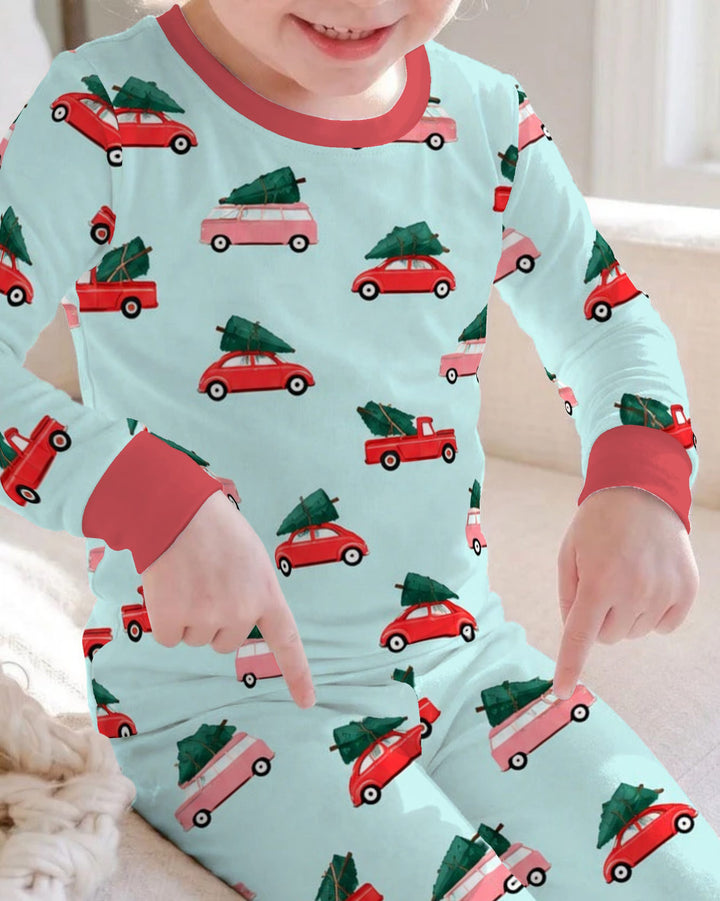 Christmas Tree Road Trip Cars Bamboo Two Piece Long Sleeve Pajama Set
