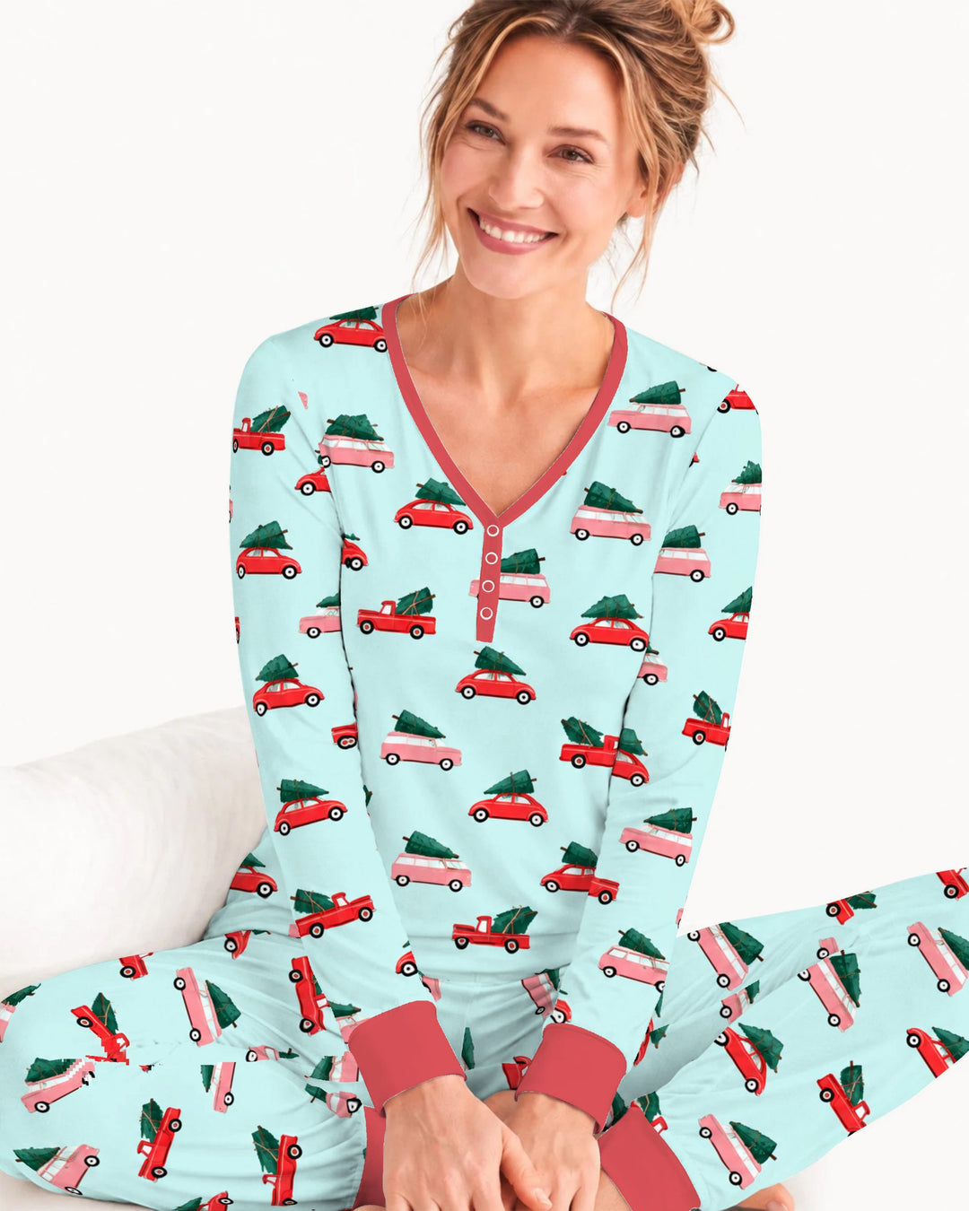 Christmas Tree Road Trip Cars Bamboo Women Pajama Set