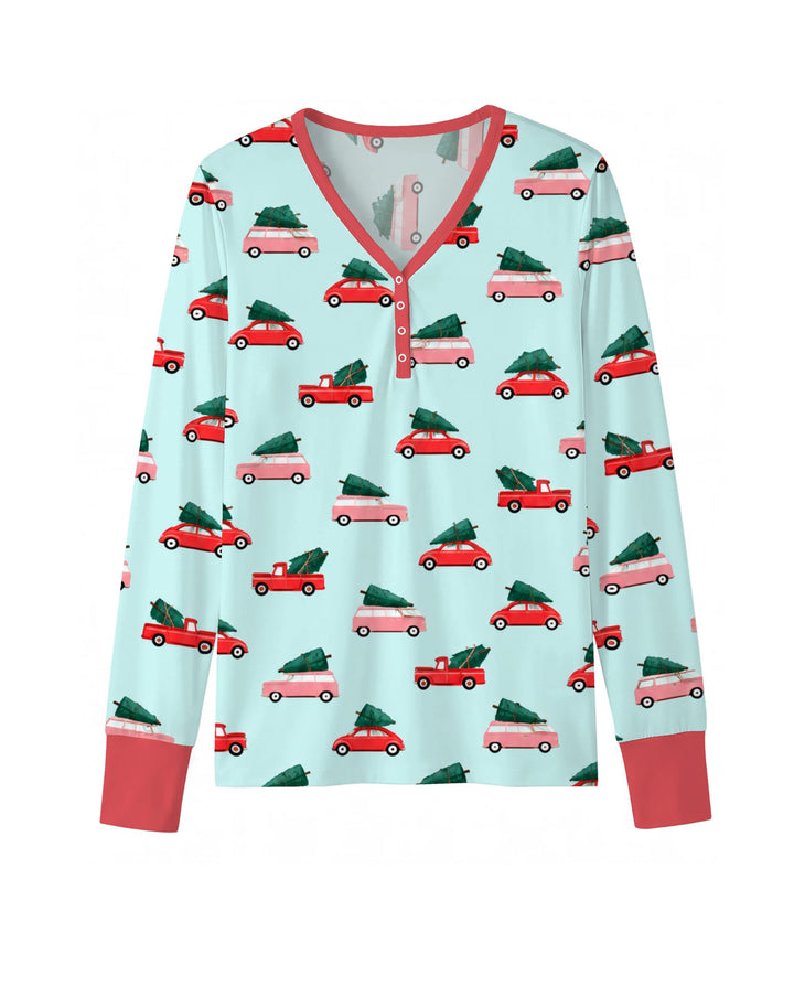 Christmas Tree Road Trip Cars Bamboo Women Pajama Set