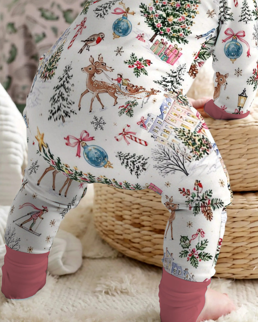 Christmas Winter Village Toile Bamboo Convertible Zippy