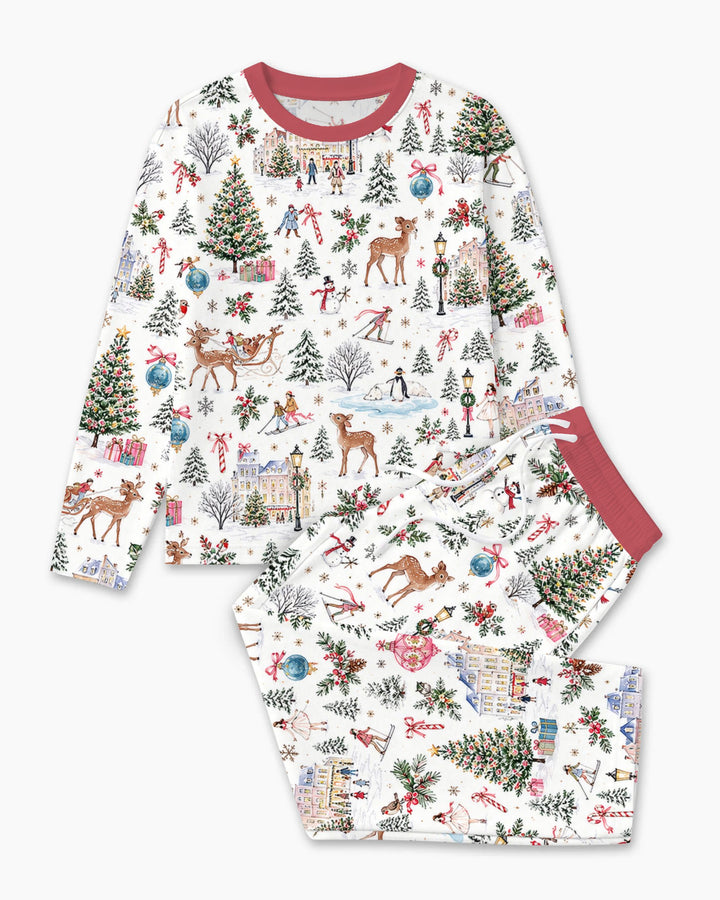 Christmas Winter Village Toile Bamboo Men's Pajama Set