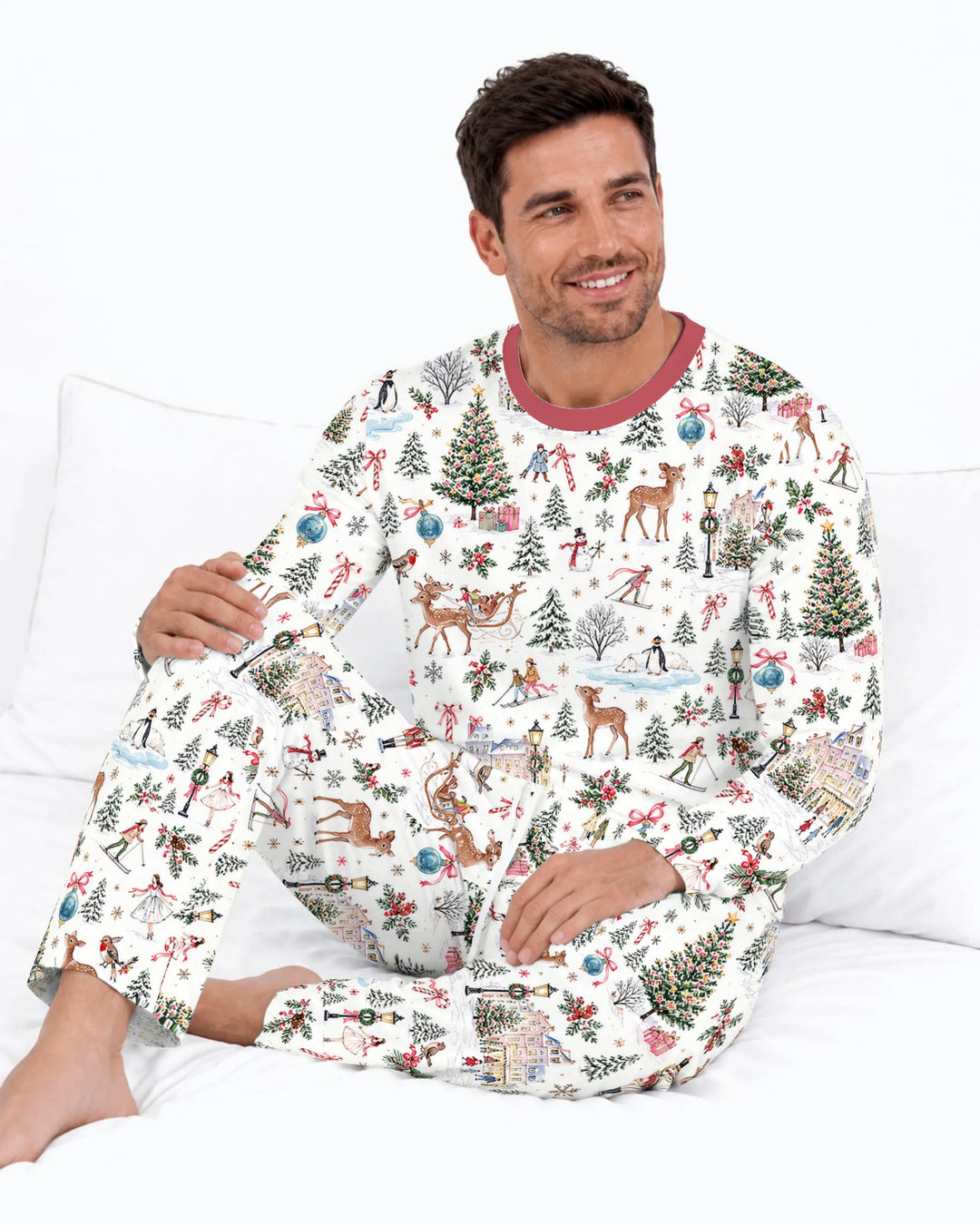 Christmas Winter Village Toile Bamboo Men's Pajama Set