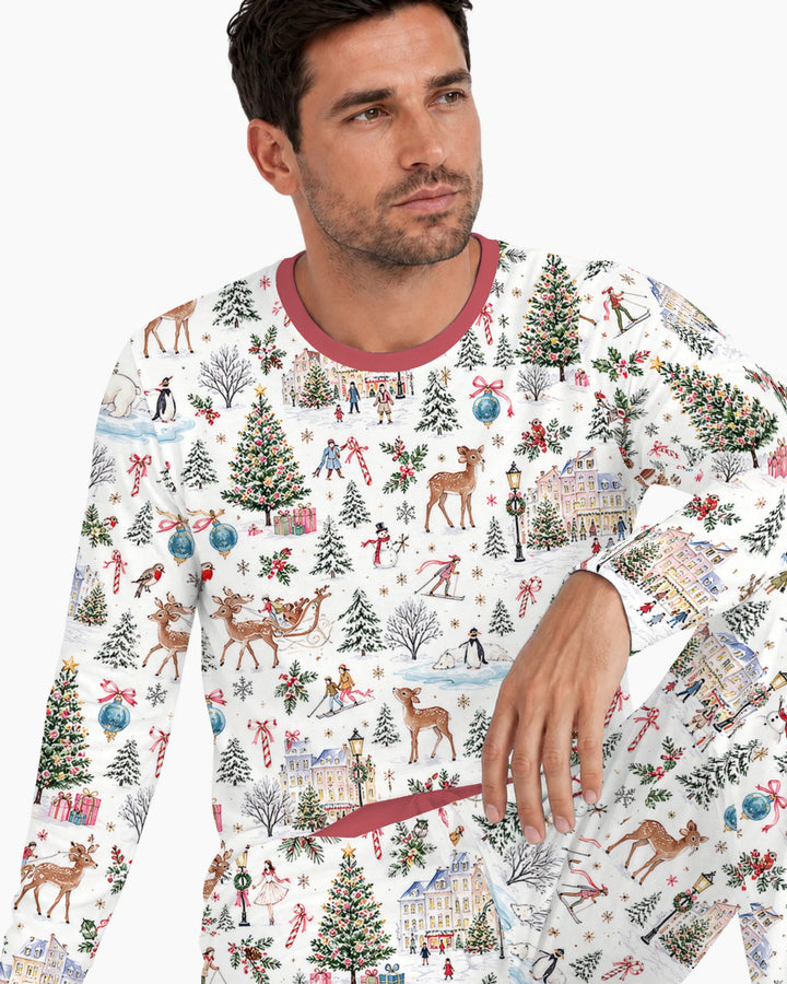 Christmas Winter Village Toile Bamboo Men's Pajama Set
